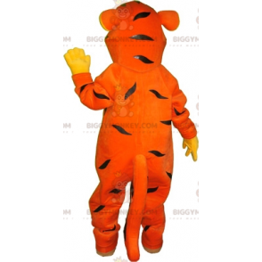 Costume de mascotte BIGGYMONKEY™ de tigre orange jaune et noir.