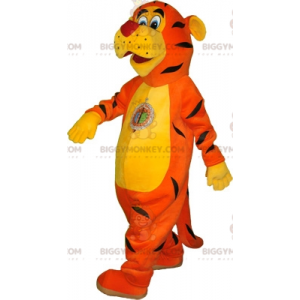 Costume de mascotte BIGGYMONKEY™ de tigre orange jaune et noir.