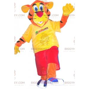 BIGGYMONKEY™ Tiger Mascot Costume Dressed In Sportswear. tiger