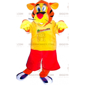 Kostým maskota BIGGYMONKEY™ Tiger ve sportovním oblečení.