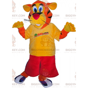 BIGGYMONKEY™ Tiger Mascot Costume Dressed In Sportswear. tiger