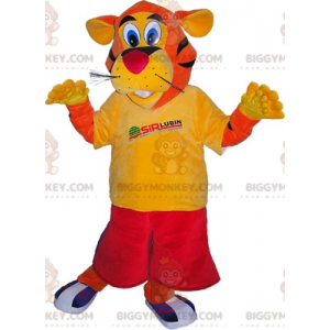 BIGGYMONKEY™ Tiger-Maskottchen-Kostüm in Sportkleidung.