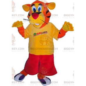 BIGGYMONKEY™ Tiger-Maskottchen-Kostüm in Sportkleidung.