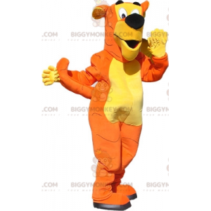 Oranje en gele reuzenhond BIGGYMONKEY™ mascottekostuum.