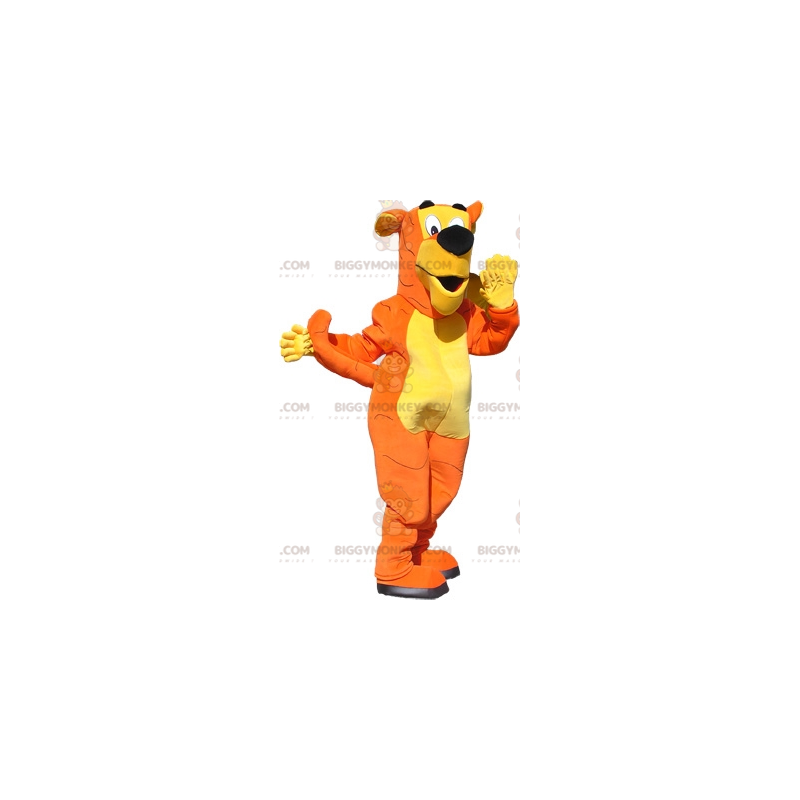 Kostým oranžovo-žlutého obřího psa BIGGYMONKEY™ maskota. kostým