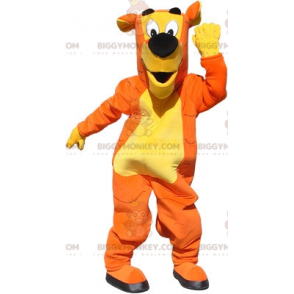 Orange und gelber Riesenhund BIGGYMONKEY™ Maskottchen-Kostüm.