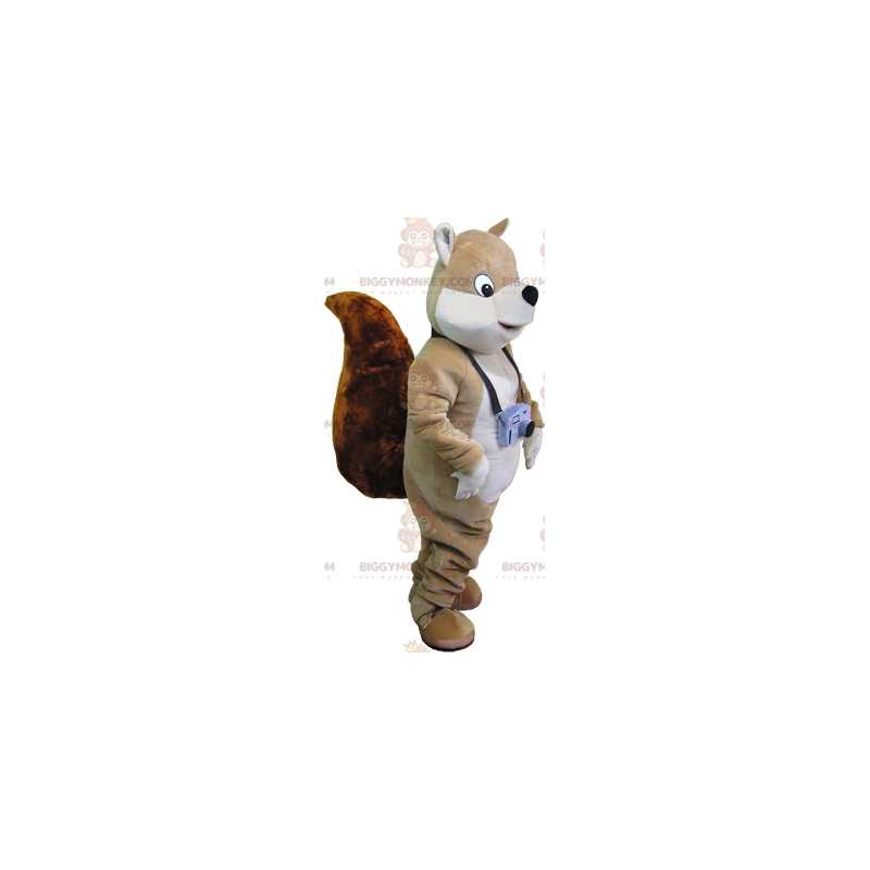 Disfraz de mascota de ardilla beige y blanca muy realista