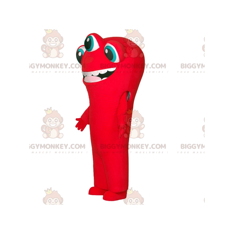 Röd Alien BIGGYMONKEY™ maskotdräkt med 3 ögon och stor mun -