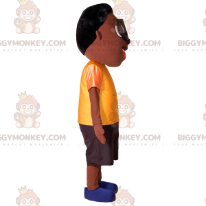 BIGGYMONKEY™ Young African Boy Mascot Costume With Big Glasses