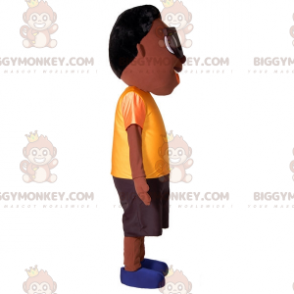 Traje de mascote de menino africano BIGGYMONKEY™ com óculos