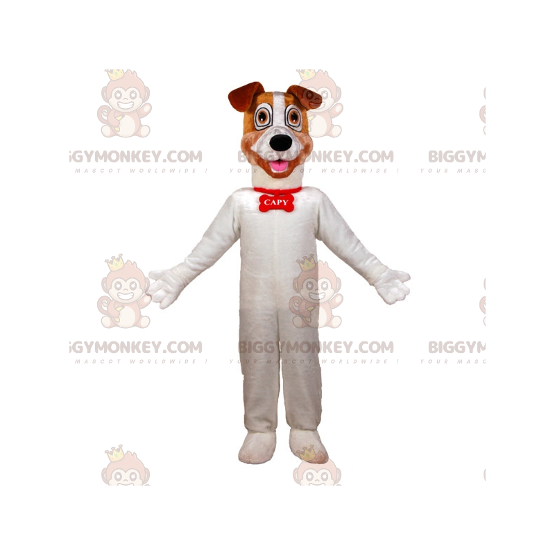 Kostým maskota velkého bílého a hnědého psa BIGGYMONKEY™.