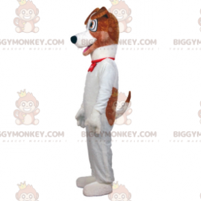 BIGGYMONKEY™ grote witte en bruine hond mascotte kostuum.