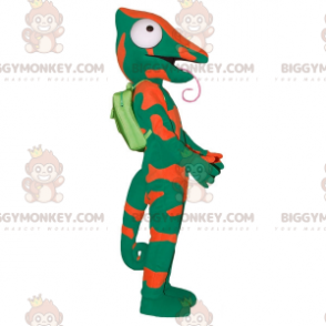 Costume de mascotte BIGGYMONKEY™ de caméléon vert et orange