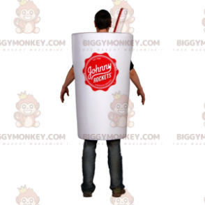 BIGGYMONKEY™ maskotdräkt av vit bägare med sugrör. dryck kostym