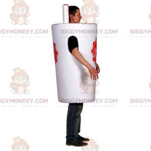 Traje de mascote BIGGYMONKEY™ de cálice branco com canudo.