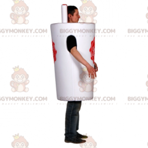 BIGGYMONKEY™ maskotdräkt av vit bägare med sugrör. dryck kostym