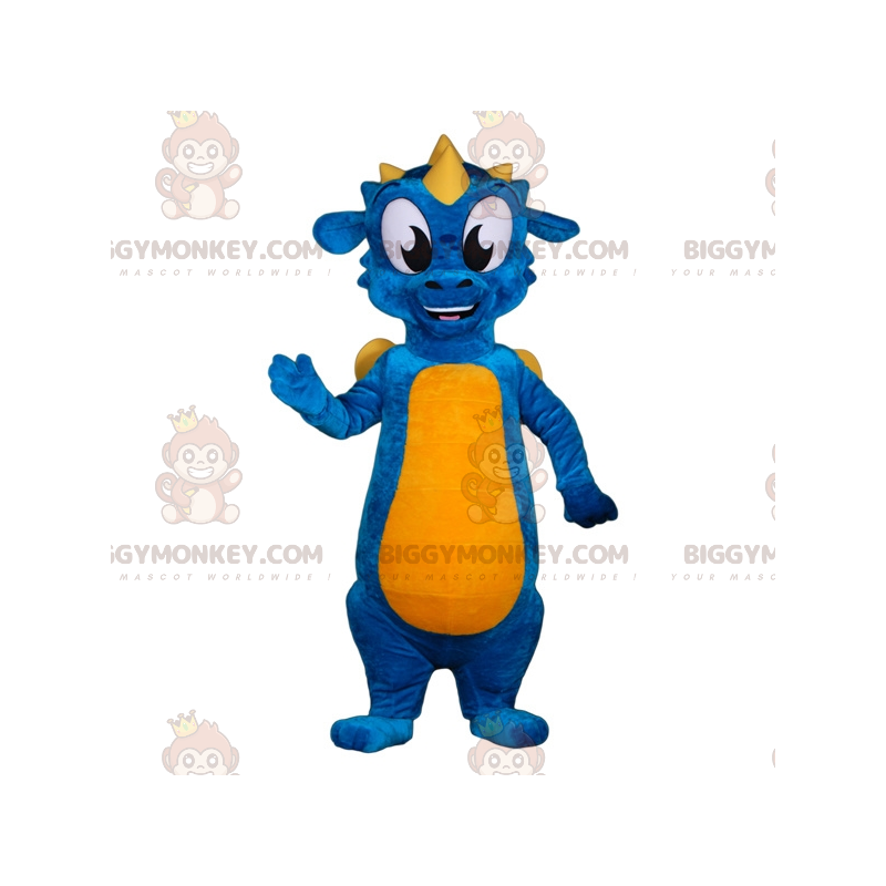 Blauer und gelber Drache BIGGYMONKEY™ Maskottchenkostüm.