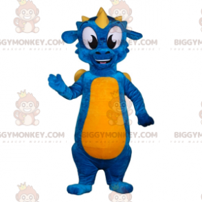 Blauwe en gele draak BIGGYMONKEY™ mascottekostuum. Kleurrijk