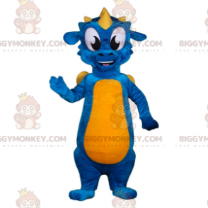 Traje de mascote de dragão azul e amarelo BIGGYMONKEY™.