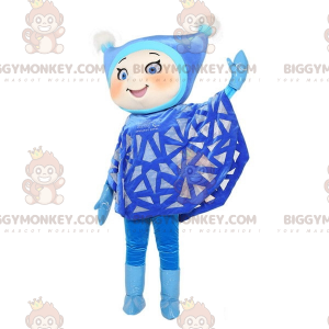 BIGGYMONKEY™ mascottekostuum van een meisje in blauw gekleed