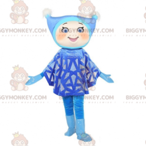 BIGGYMONKEY™ mascottekostuum van een meisje in blauw gekleed