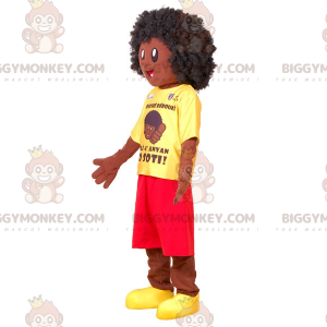 African boy BIGGYMONKEY™ mascot costume with yellow and red
