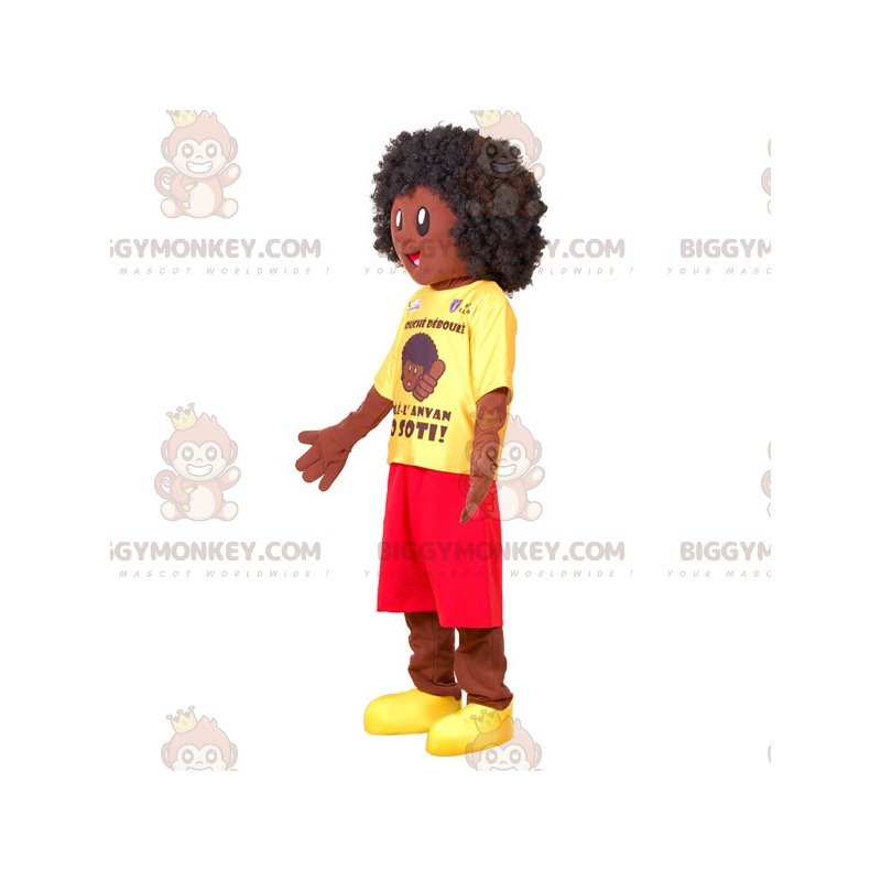 African boy BIGGYMONKEY™ mascot costume with yellow and red