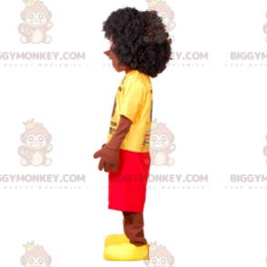 Mascotte kostuum Afrikaanse jongen BIGGYMONKEY™ met gele en