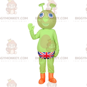 Grön Alien BIGGYMONKEY™ maskotdräkt med UK kalsonger -