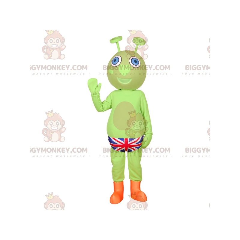 Grøn Alien BIGGYMONKEY™ maskotkostume med britiske underbukser