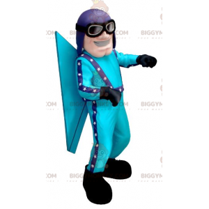 Costume de mascotte BIGGYMONKEY™ d'aviateur bleu avec un casque