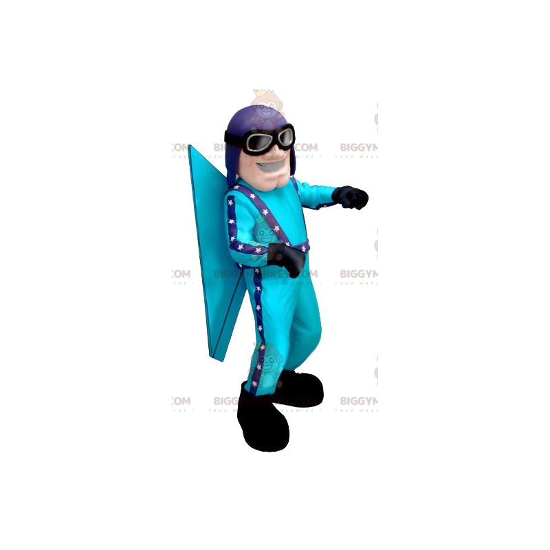 Blue Aviator BIGGYMONKEY™ Mascot Costume with Helmet and