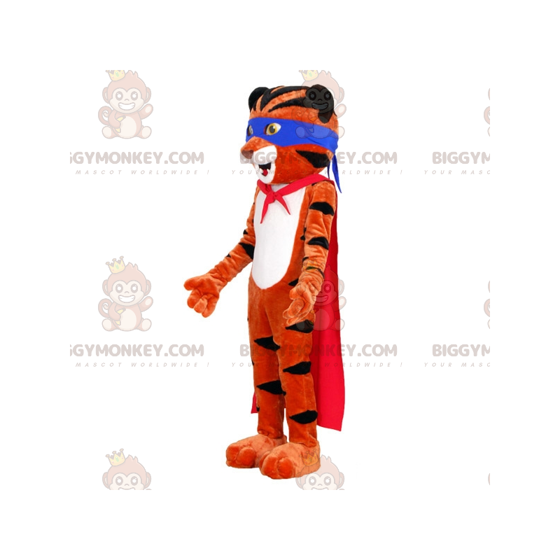 Traje de mascote BIGGYMONKEY™ de tigre laranja e preto com