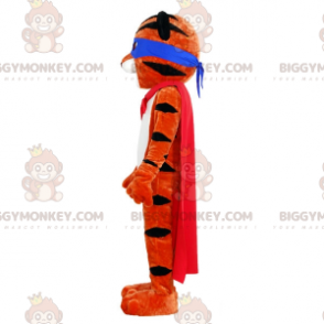 Orange och svart tiger BIGGYMONKEY™ maskotdräkt med pannband