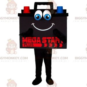 Svart blå och röd jättebilbatteri BIGGYMONKEY™ maskotdräkt -