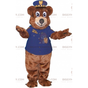 Brun björn BIGGYMONKEY™ Maskotdräkt klädd i polisuniform -