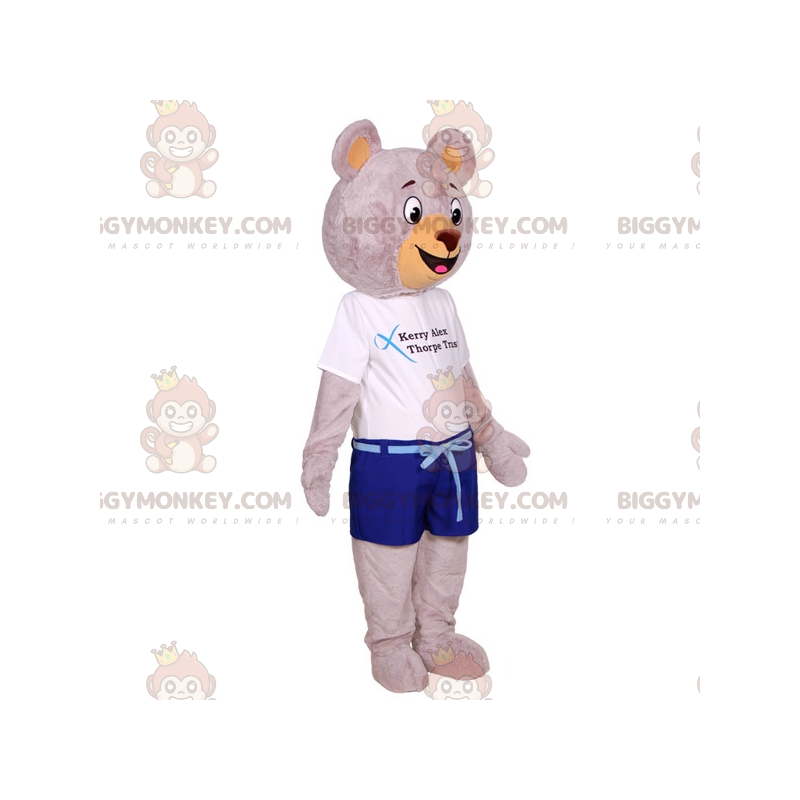 Big Grey Teddy BIGGYMONKEY™ Maskotdräkt klädd i sommaroutfit -