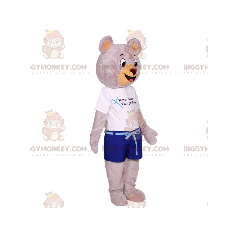 Big Grey Teddy BIGGYMONKEY™ maskotkostume klædt i sommeroutfit
