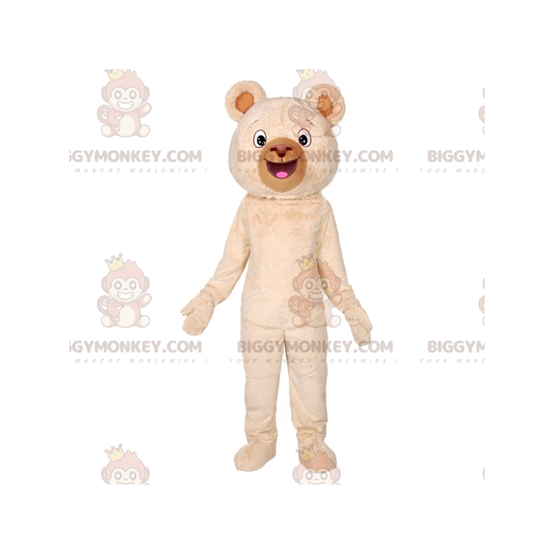 Costume de mascotte BIGGYMONKEY™ d’ours beige géant doux et