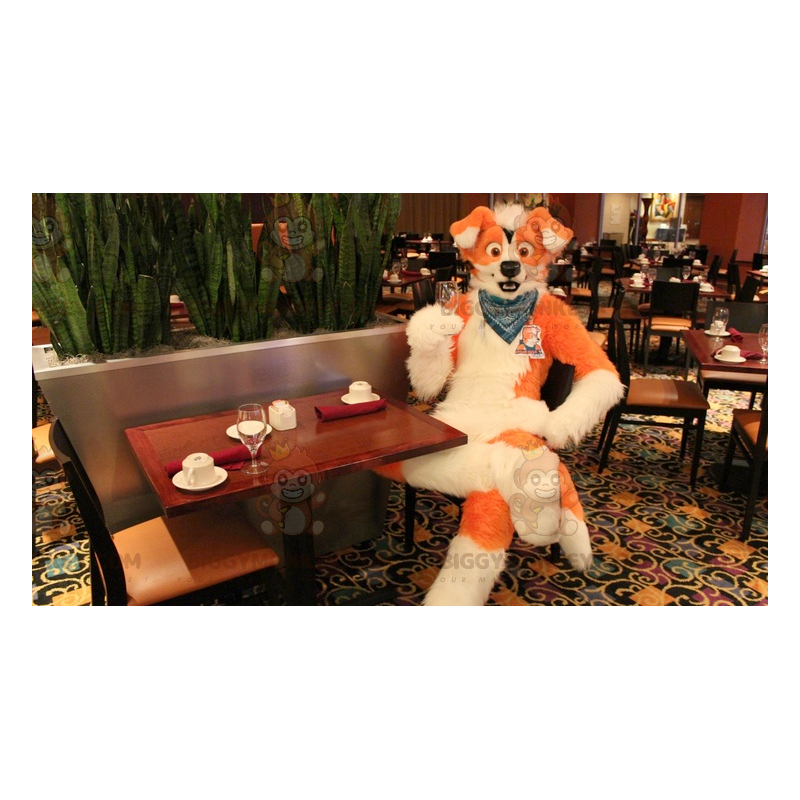 Orange-weißer Hund BIGGYMONKEY™ Maskottchen-Kostüm -