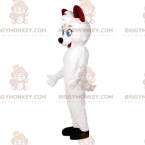 Costume de mascotte BIGGYMONKEY™ de chat blanc aux yeux bleus.