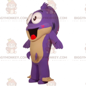 Legrační kostým maskota BIGGYMONKEY™ s usměvavou fialovou a