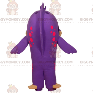 Legrační kostým maskota BIGGYMONKEY™ s usměvavou fialovou a