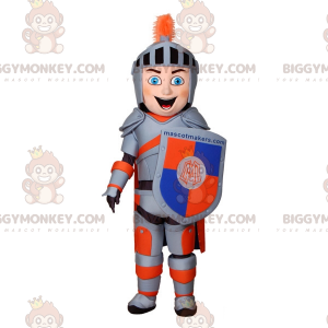 Knight BIGGYMONKEY™ maskotkostume med grå og orange rustning -