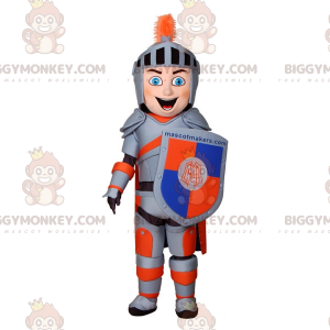 Traje de mascote Knight BIGGYMONKEY™ com armadura cinza e