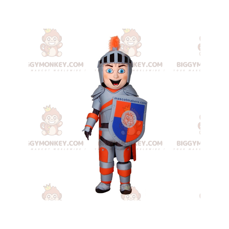 Knight BIGGYMONKEY™ maskotkostume med grå og orange rustning -