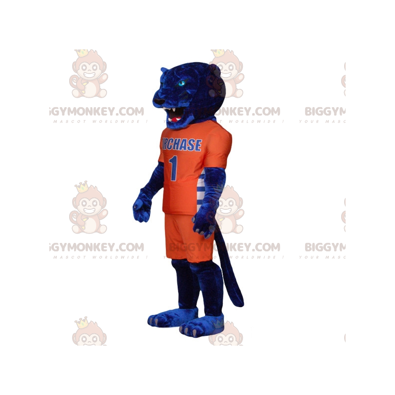 BIGGYMONKEY™ Maskotdräkt Blå tiger i orange sportkläder -