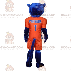 BIGGYMONKEY™ Mascot Costume Blue Tiger In Orange Sportswear -