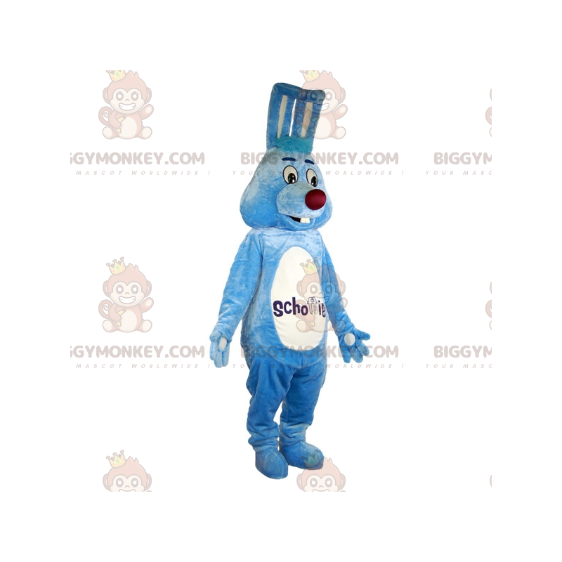 Roztomilý a přátelský kostým maskota modrobílého králíka