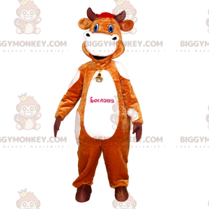 Costume de mascotte BIGGYMONKEY™ de vache marron et blanche